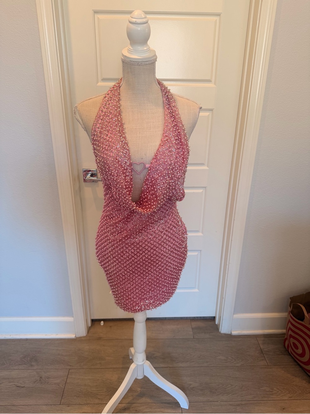 Oh Polly Pink Beaded Halter Mini Dress - Picture 4 of 7